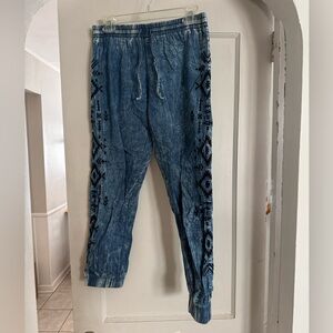 Denim Joggers with Tribal Print